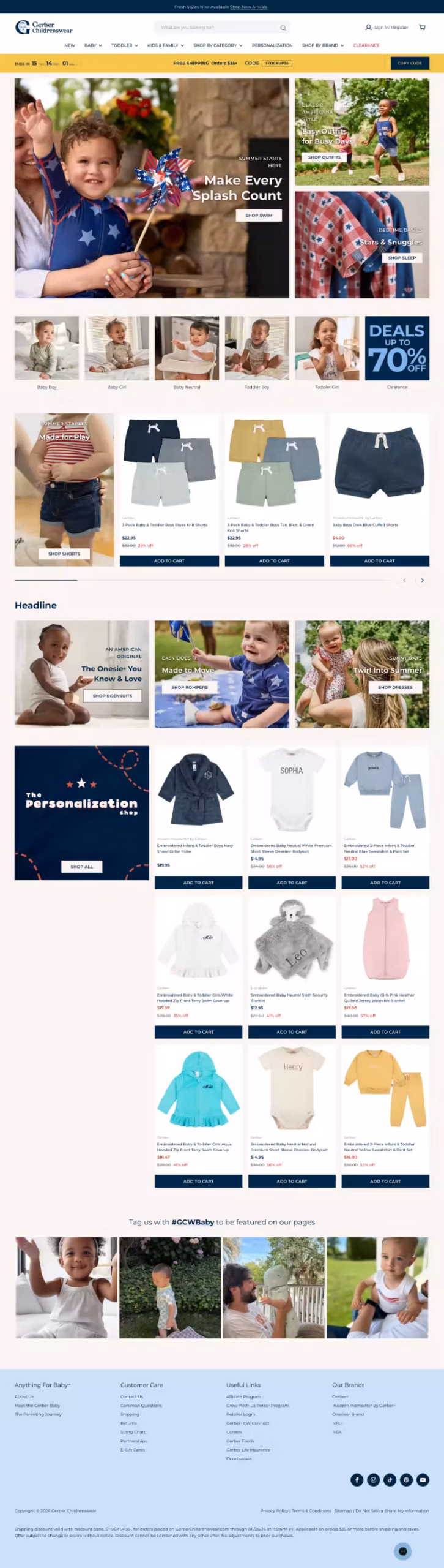 Gerber Childrenswear website desktop