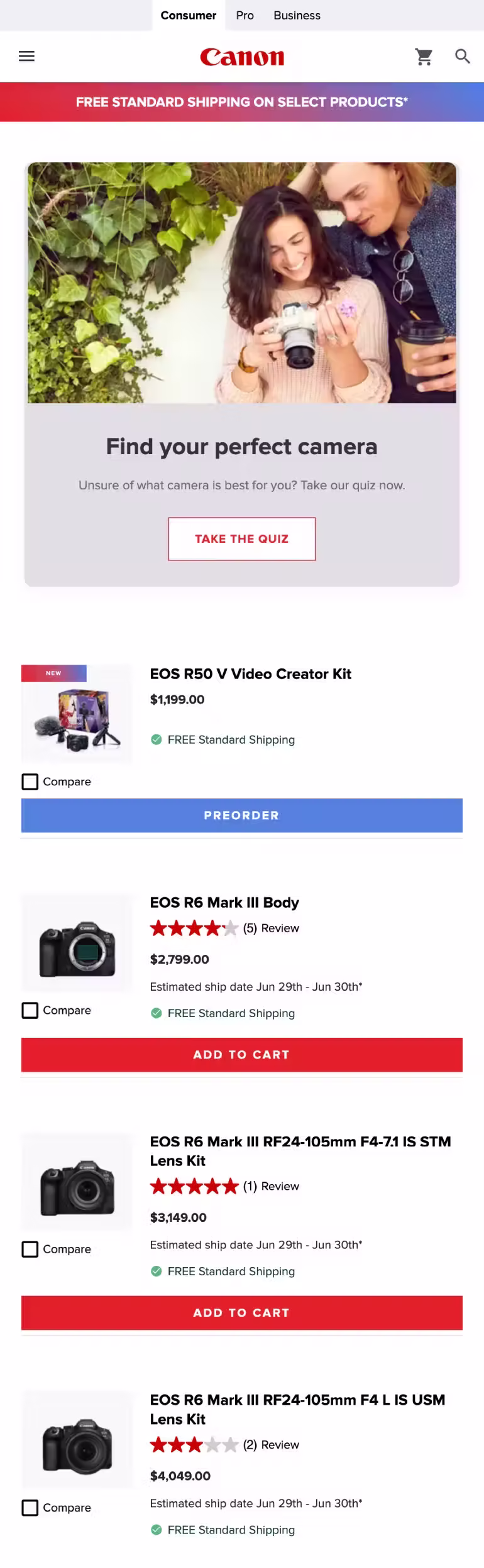 Canon website mobile