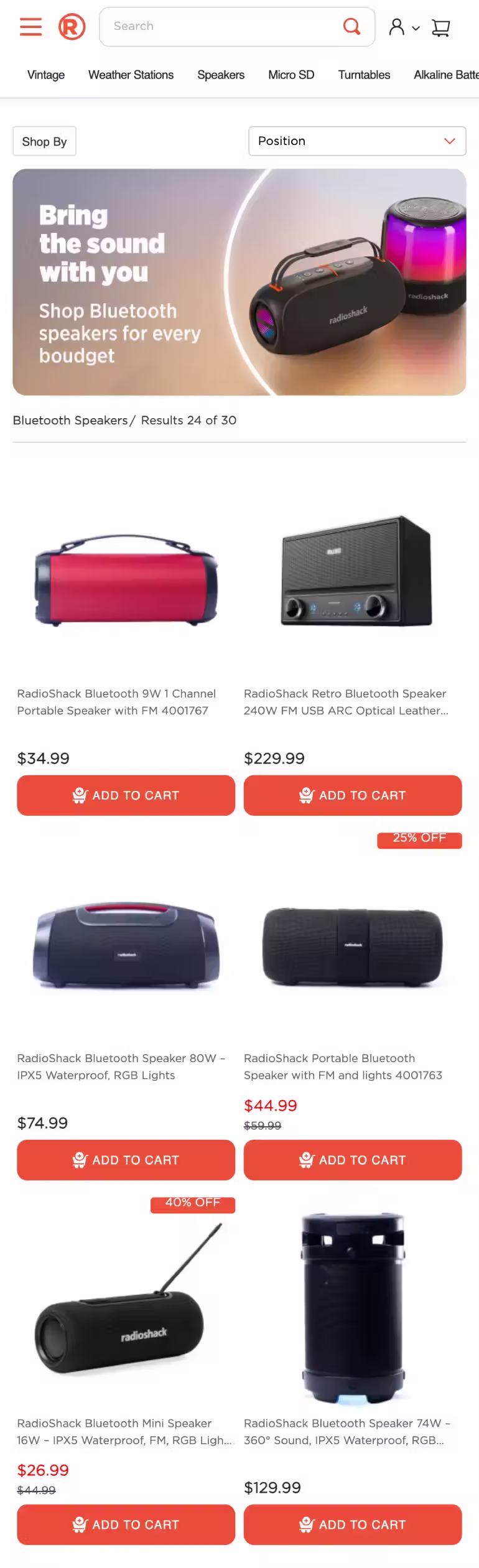 Radioshack website mobile