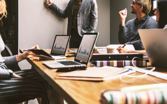 team collaborating in a business strategy meeting